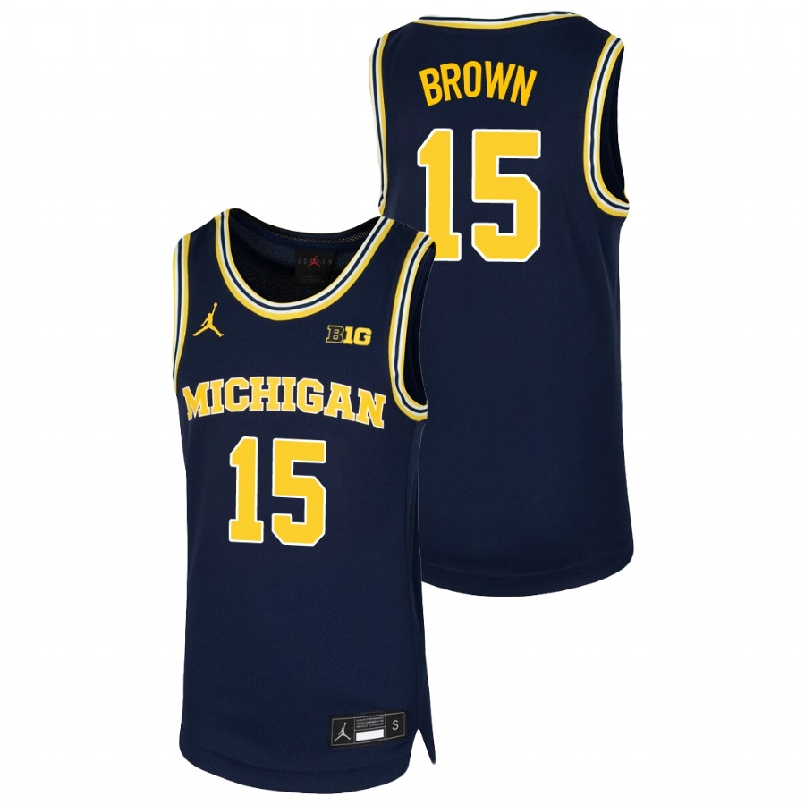 Michigan Wolverines Youth NCAA Chaundee Brown #15 Navy Replica College Basketball Jersey MWF6049WH